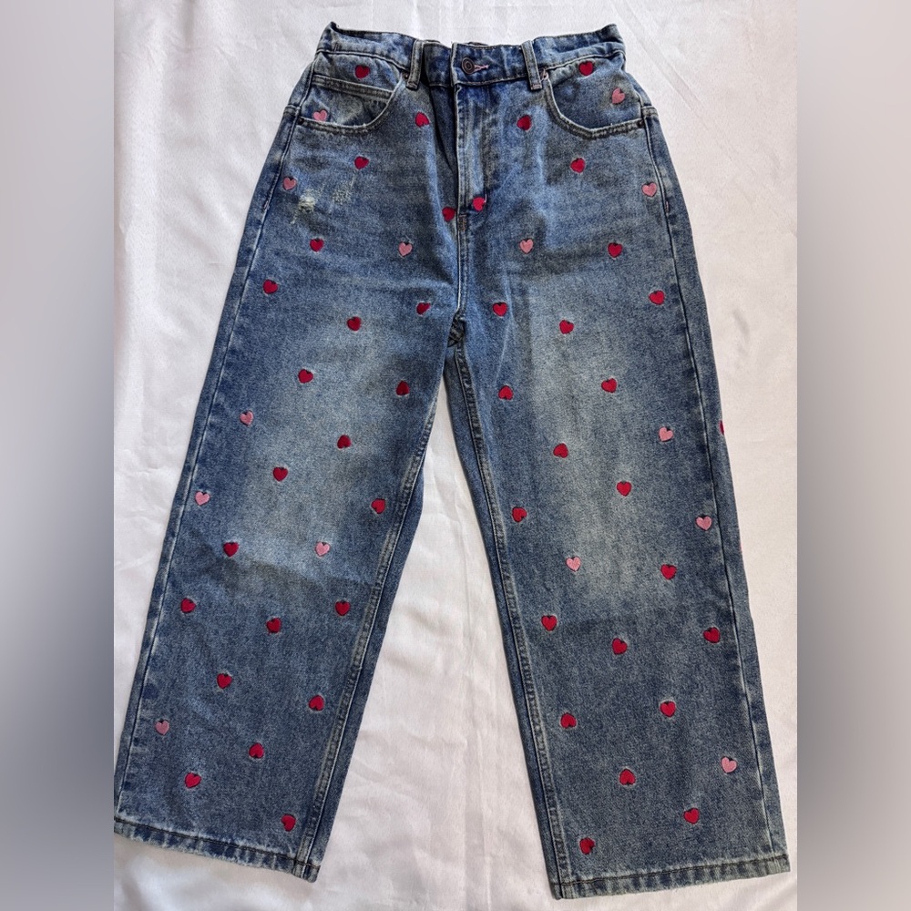 Oli & Hali Blue Wide Leg Jeans with Red Heart Embroidery - Picture 10 of 12